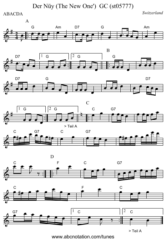 Der Nüy (The New One')  GC (st05777) - staff notation