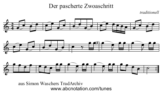 Der pascherte Zwoaschritt - staff notation