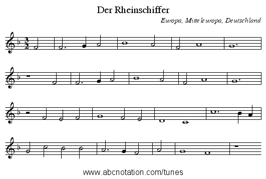 Der Rheinschiffer - staff notation