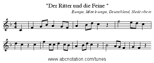 Der Ritter und die Feine  - staff notation