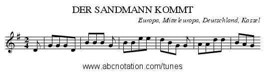 DER SANDMANN KOMMT - staff notation