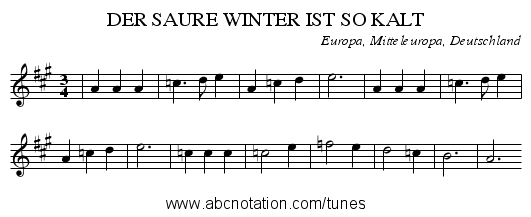 DER SAURE WINTER IST SO KALT - staff notation