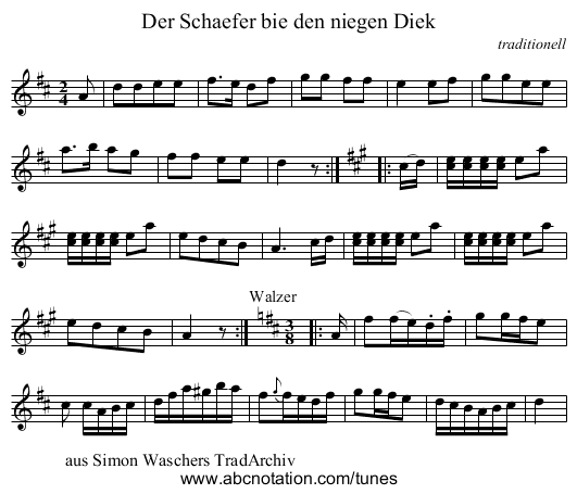 Der Schaefer bie den niegen Diek - staff notation