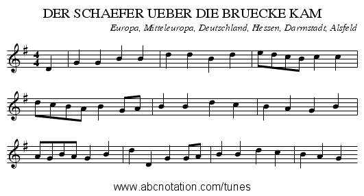 DER SCHAEFER UEBER DIE BRUECKE KAM - staff notation