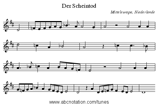 Der Scheintod - staff notation