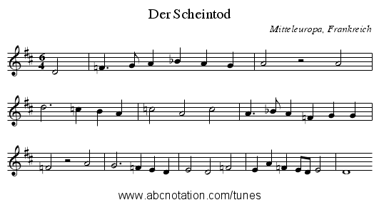 Der Scheintod - staff notation