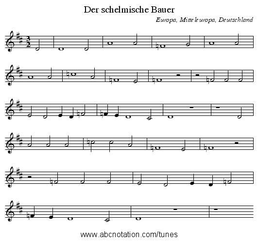Der schelmische Bauer - staff notation