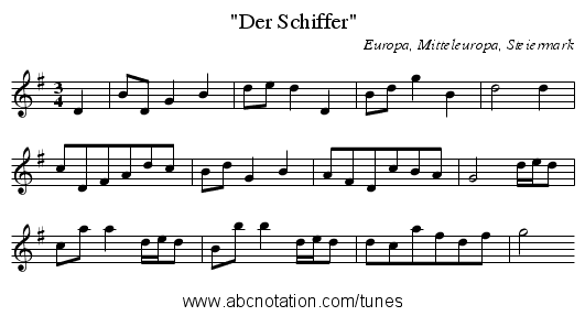 Der Schiffer - staff notation