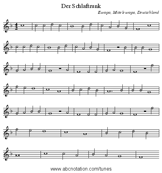 Der Schlaftrunk - staff notation