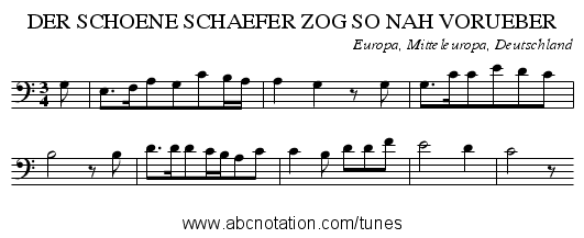 DER SCHOENE SCHAEFER ZOG SO NAH VORUEBER - staff notation