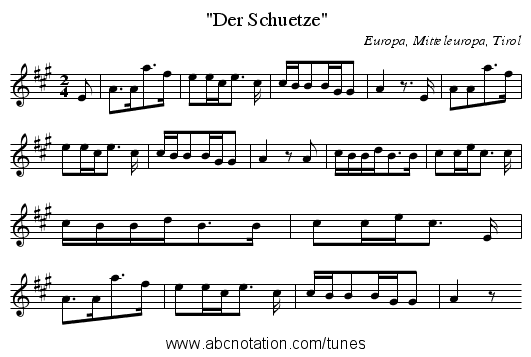 Der Schuetze - staff notation