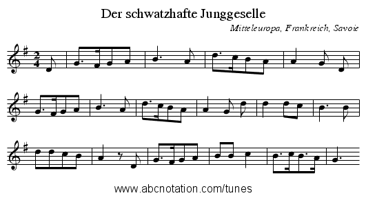 Der schwatzhafte Junggeselle - staff notation