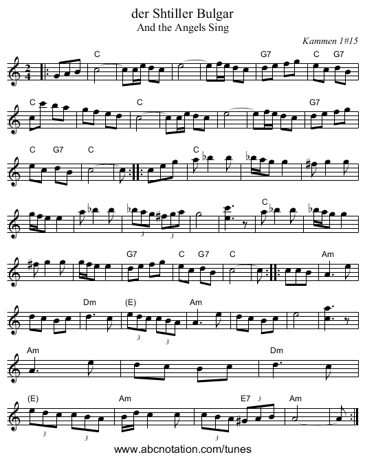 der Shtiller Bulgar - staff notation