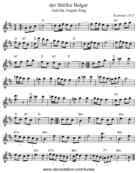 der Shtiller Bulgar - staff notation