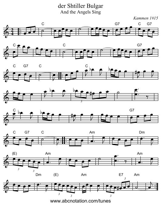 der Shtiller Bulgar - staff notation