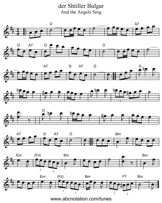 der Shtiller Bulgar - staff notation