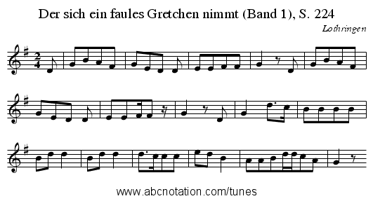 Der sich ein faules Gretchen nimmt (Band 1), S. 224 - staff notation