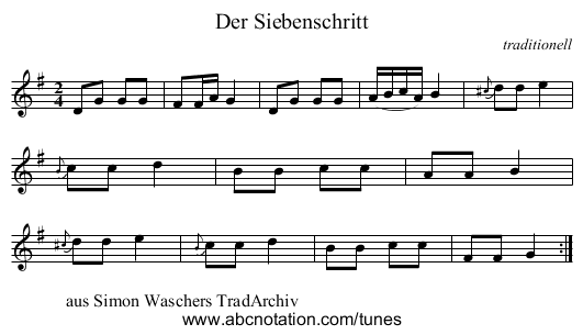 Der Siebenschritt - staff notation