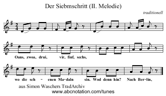 Der Siebmschritt (II. Melodie) - staff notation