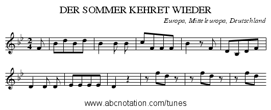 DER SOMMER KEHRET WIEDER - staff notation