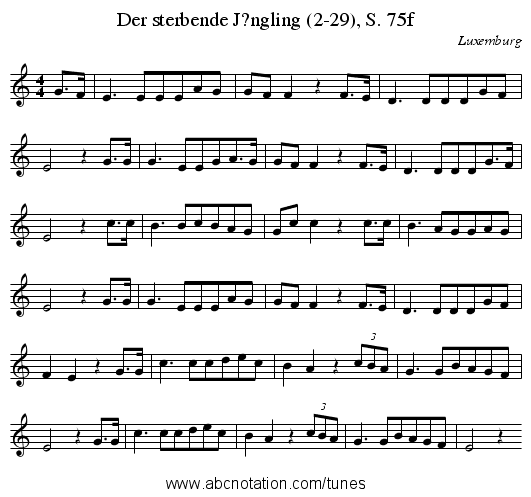 Der sterbende J?ngling (2-29), S. 75f - staff notation