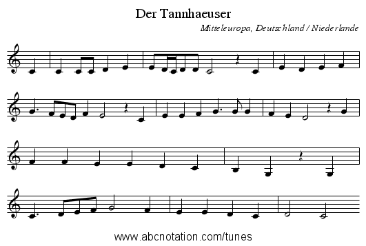 Der Tannhaeuser - staff notation