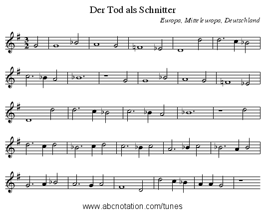 Der Tod als Schnitter - staff notation