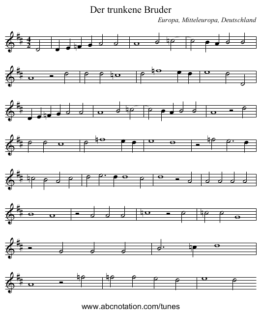 Der trunkene Bruder - staff notation