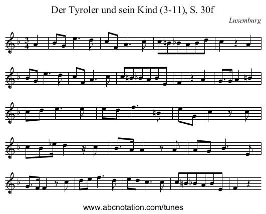 Der Tyroler und sein Kind (3-11), S. 30f - staff notation