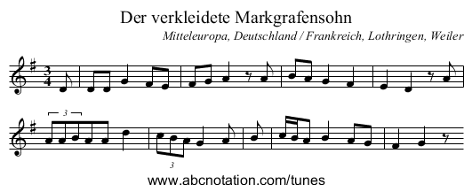 Der verkleidete Markgrafensohn - staff notation