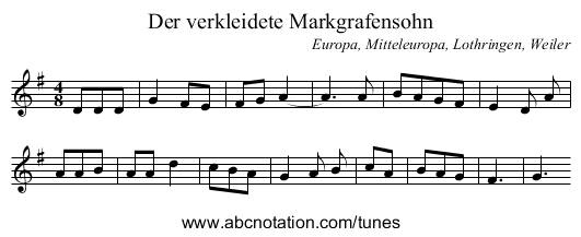 Der verkleidete Markgrafensohn - staff notation