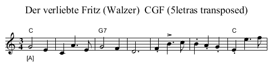 Der verliebte Fritz (Walzer)  CGF (5letras transposed) - staff notation