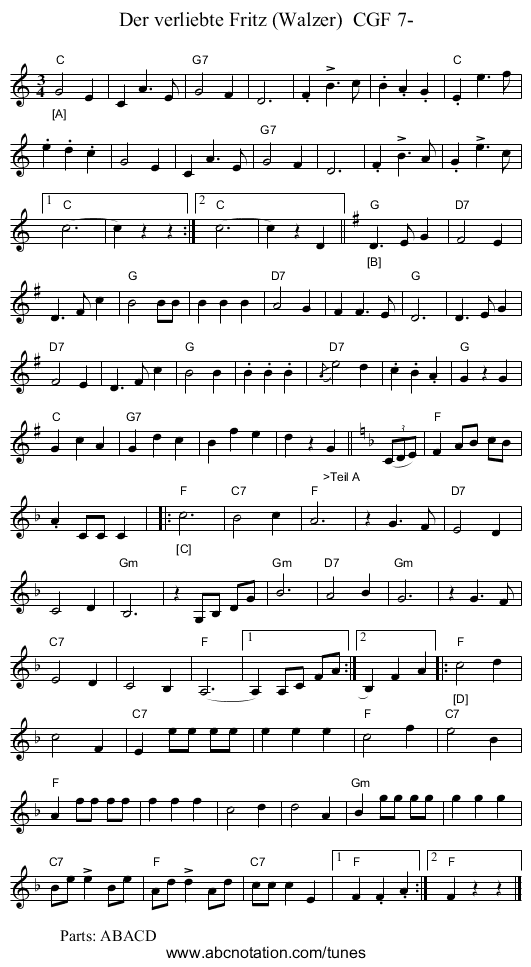 Der verliebte Fritz (Walzer)  CGF 7- - staff notation