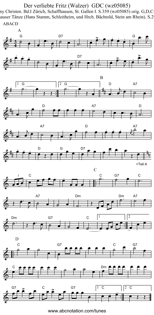 Der verliebte Fritz (Walzer) GDC (wz05085) - staff notation