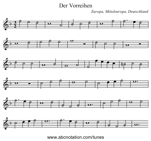 Der Vorreihen - staff notation