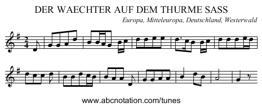 DER WAECHTER AUF DEM THURME SASS - staff notation