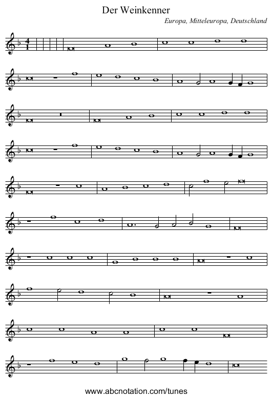 Der Weinkenner - staff notation