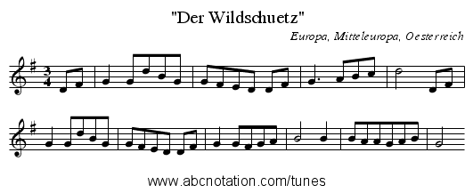 Der Wildschuetz - staff notation