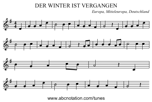 DER WINTER IST VERGANGEN - staff notation