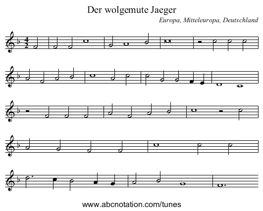 Der wolgemute Jaeger - staff notation
