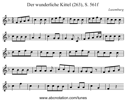 Der wunderliche Kittel (263), S. 561f - staff notation