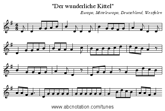 Der wunderliche Kittel - staff notation