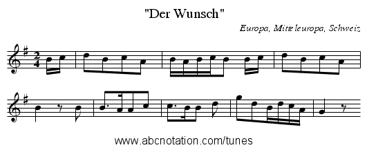 Der Wunsch - staff notation