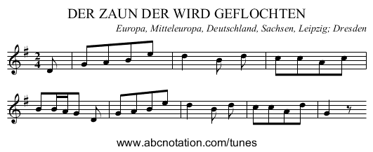 DER ZAUN DER WIRD GEFLOCHTEN - staff notation