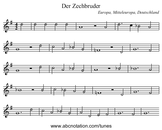Der Zechbruder - staff notation
