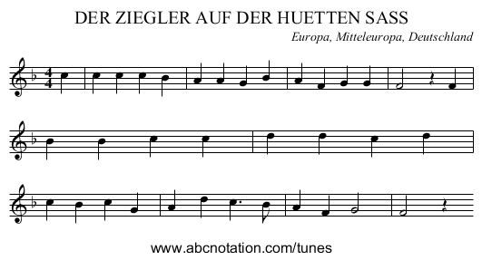 DER ZIEGLER AUF DER HUETTEN SASS - staff notation