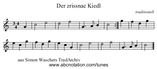Der zrissnae Kiedl - staff notation