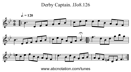 Derby Captain. JJo8.126 - staff notation