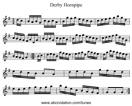Derby Hornpipe - staff notation