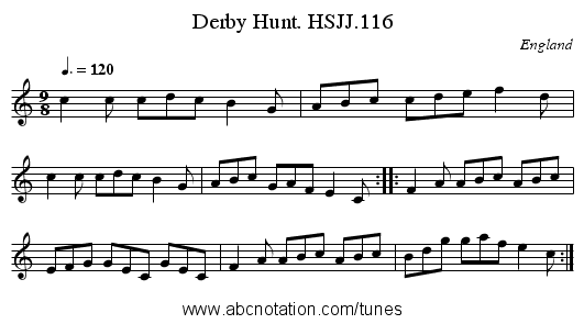 Derby Hunt. HSJJ.116 - staff notation